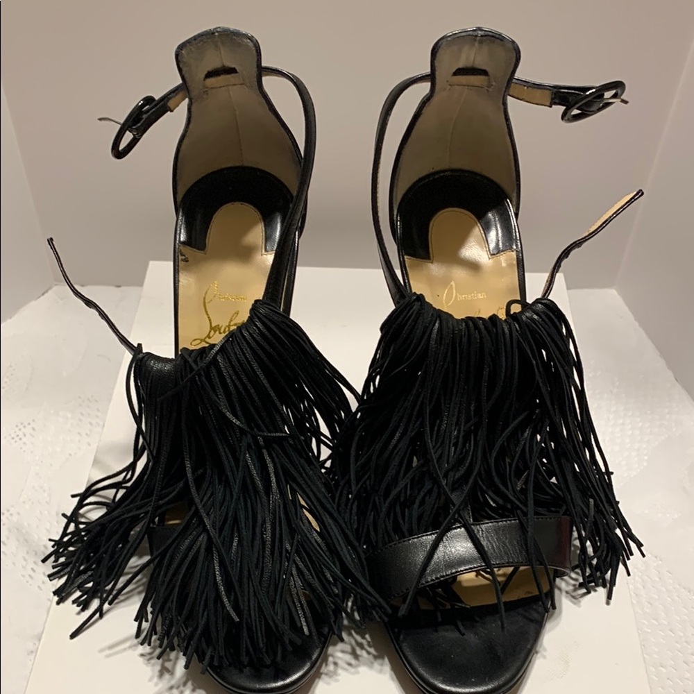 Christian Louboutin Black Fringe Sandals